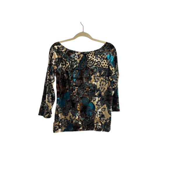 Cache Vintage Y2K Jewel Beaded Velvet Burnout Stretch Lightweight Top Size L - Picture 3 of 7